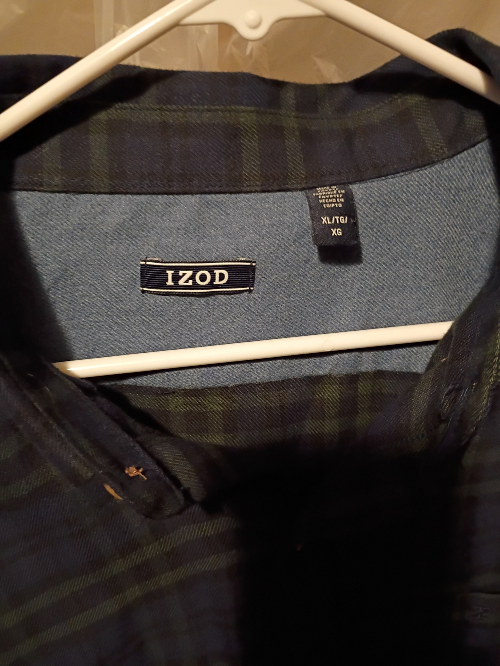 Izod Dark Blue and Green Plaid Button-Down Shirt